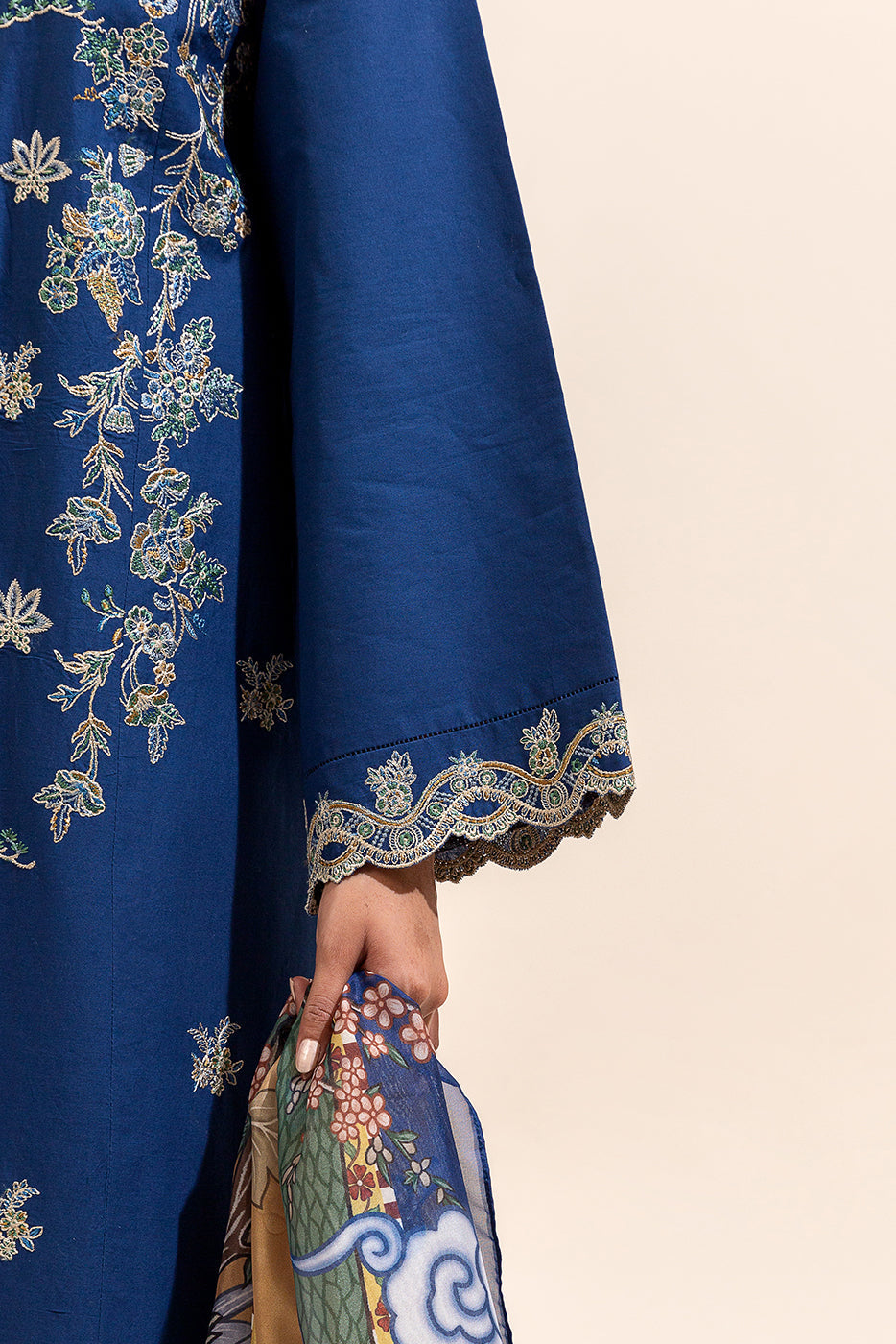 3 Piece Embroidered Lawn Suit-Navy Meadow (Unstitched)