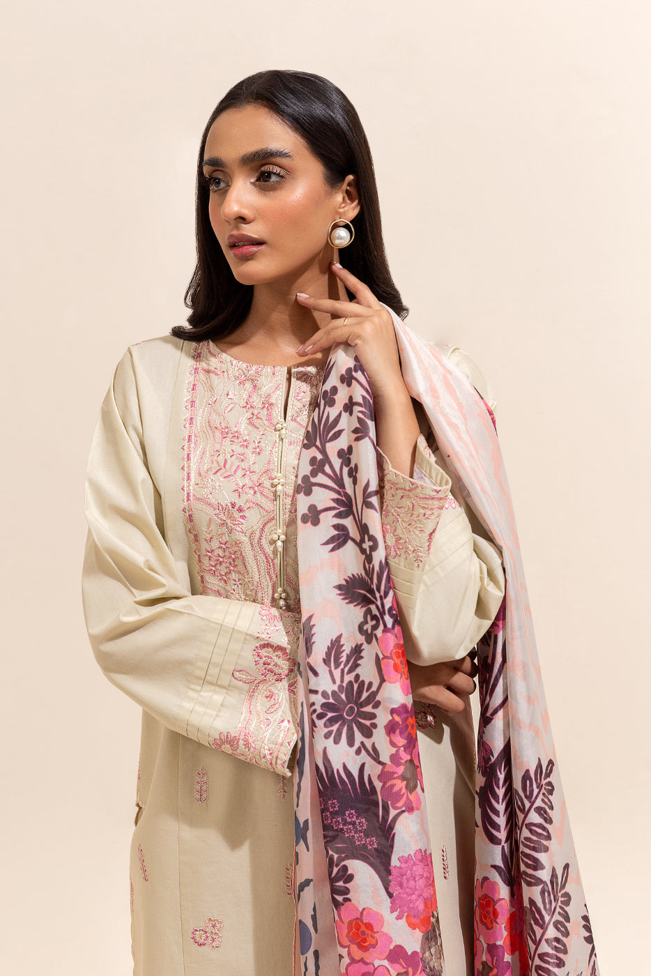 3 Piece Embroidered Lawn Suit-Rustic Crepe (Unstitched)