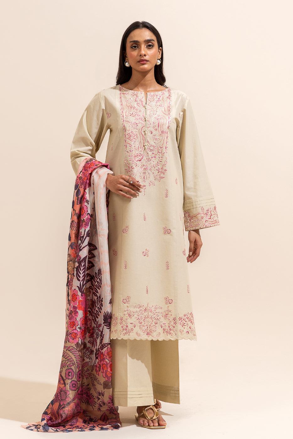 3 Piece Embroidered Lawn Suit-Rustic Crepe (Unstitched)