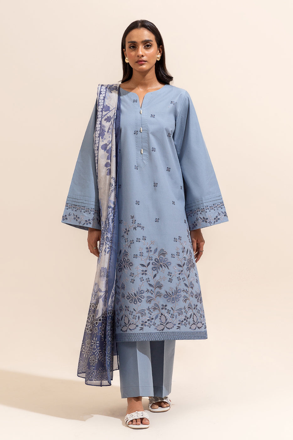 3 Piece Embroidered Lawn Suit-Fossil Muse (Unstitched)