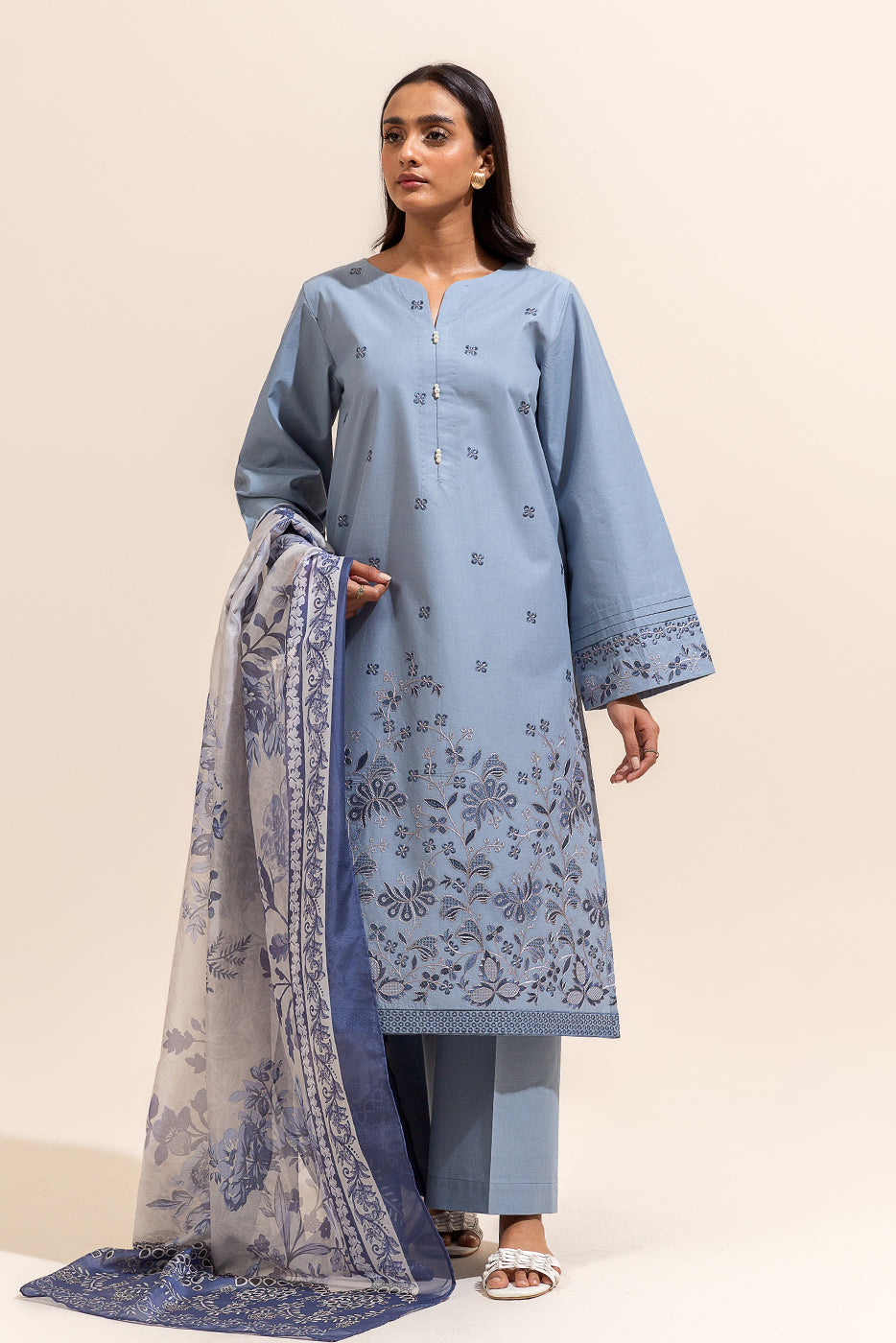 3 Piece Embroidered Lawn Suit-Fossil Muse (Unstitched)