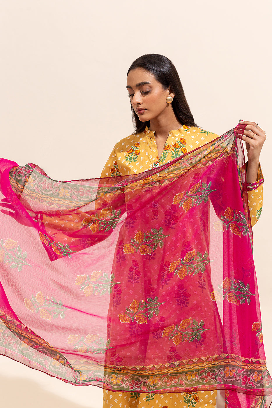 2 Piece Printed Lawn Suit-Mustard Vines (Unstitched)
