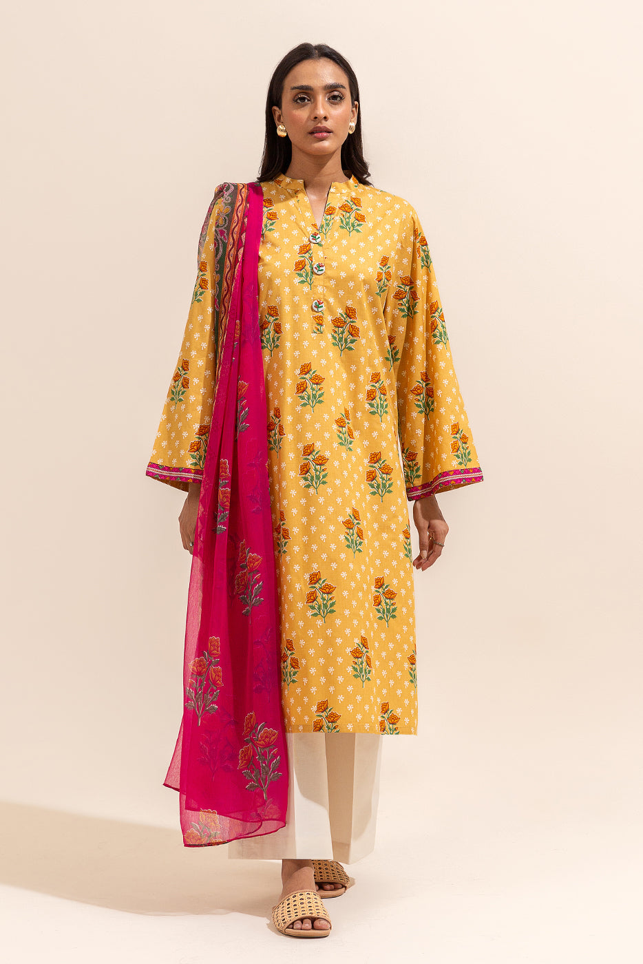 2 Piece Printed Lawn Suit-Mustard Vines (Unstitched)