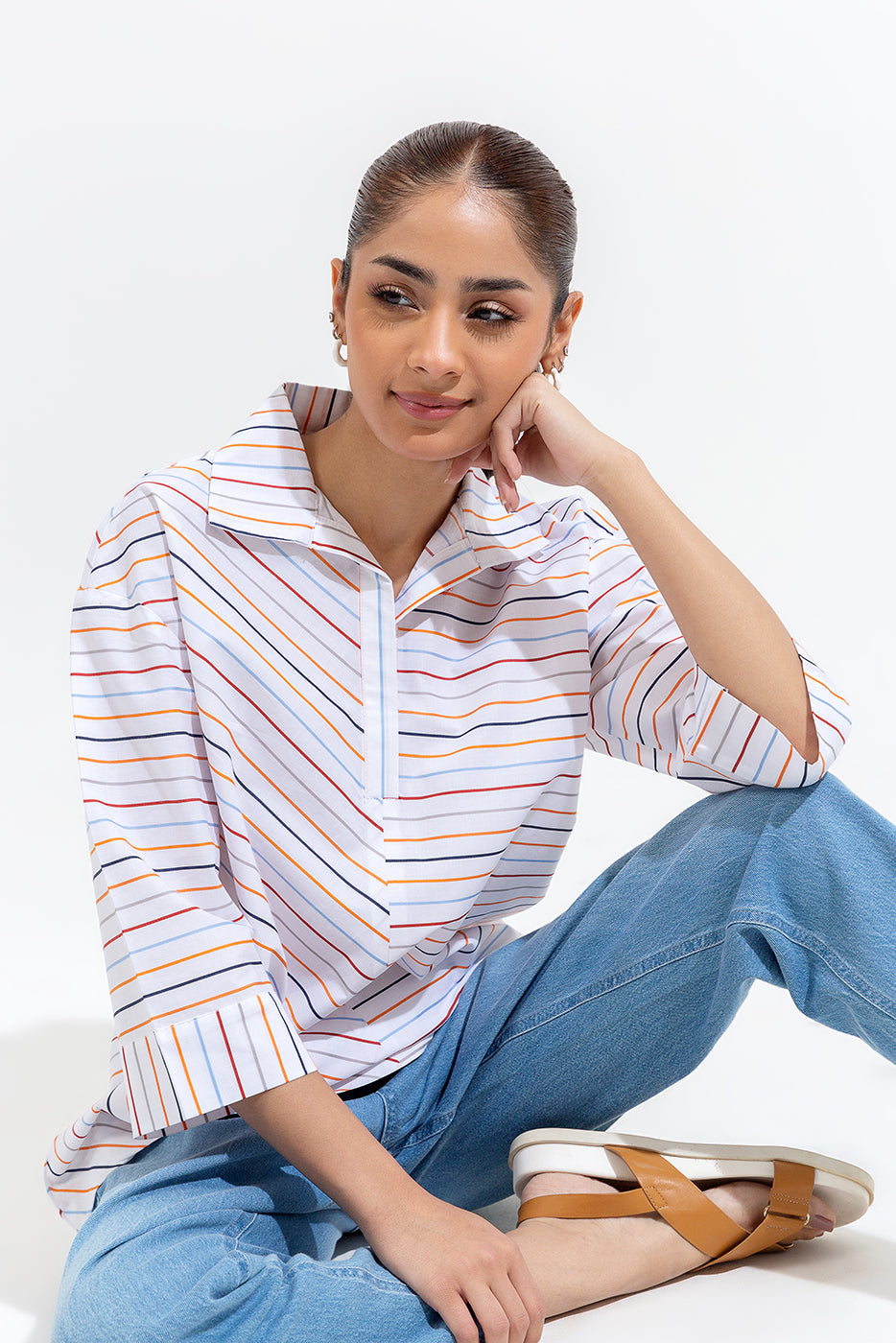 Multi Color Striped Collar Shirt