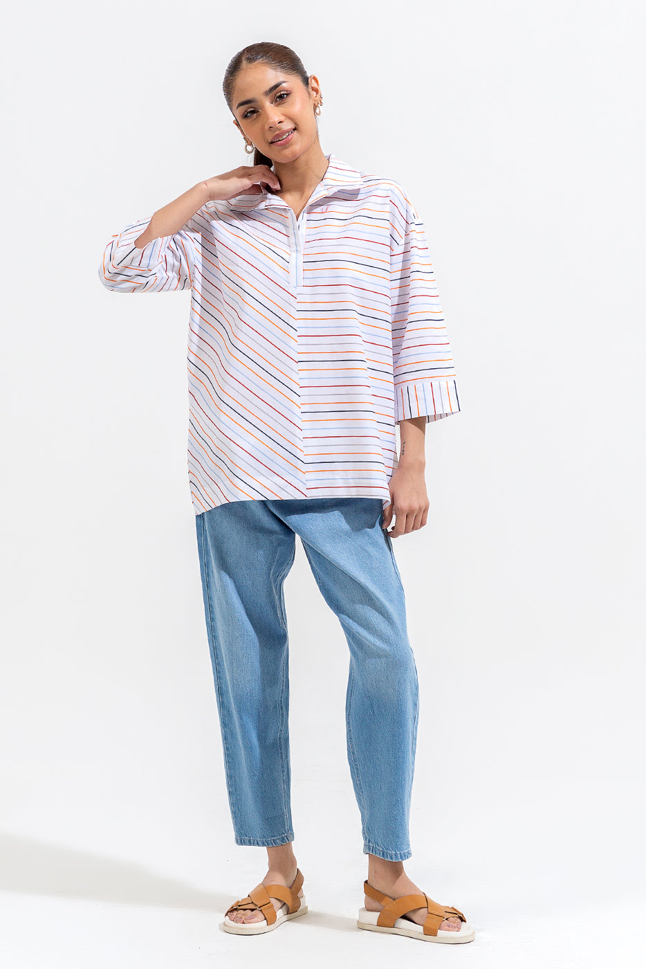 Multi Color Striped Collar Shirt