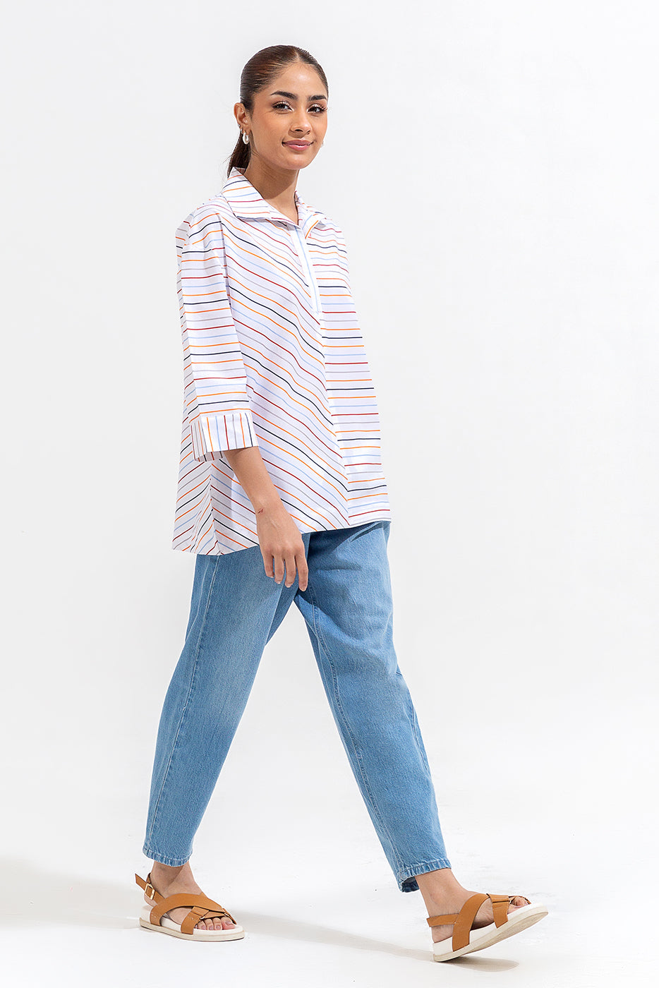 Multi Color Striped Collar Shirt
