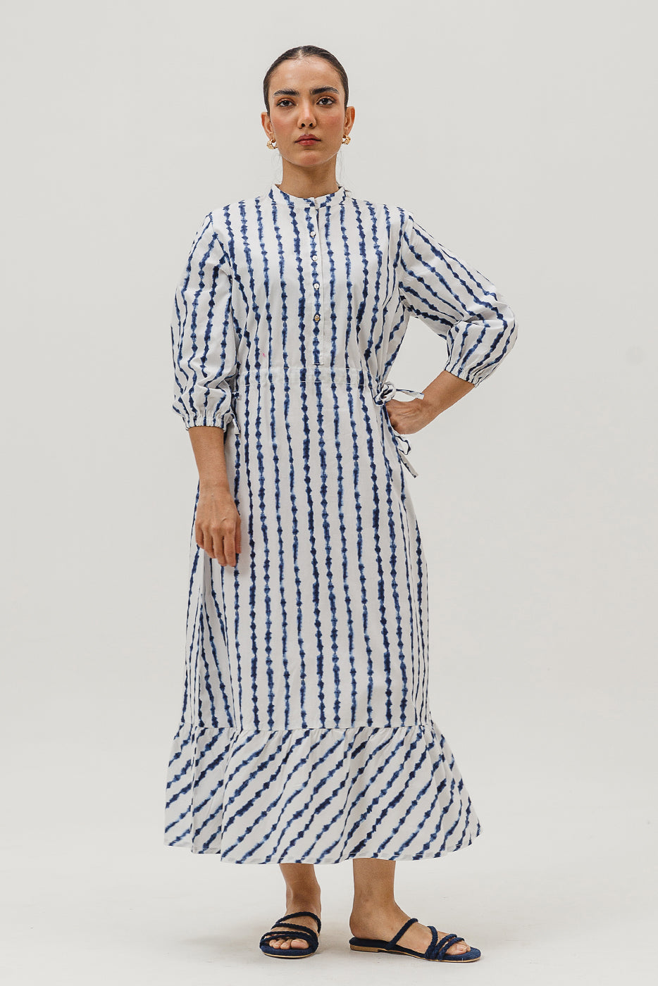 Printed Band Collar Dress