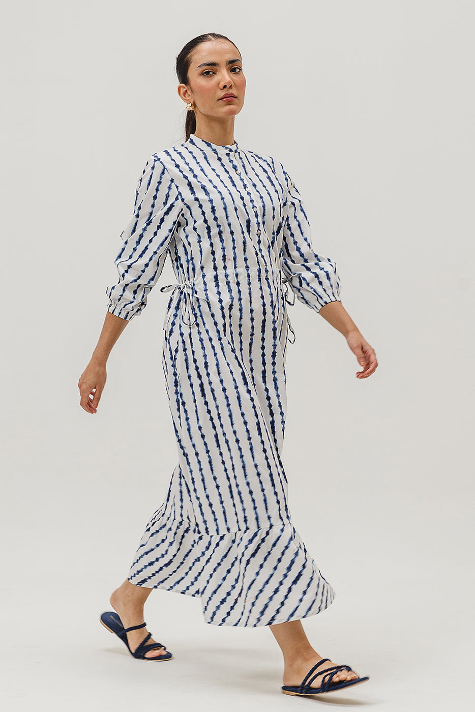 Printed Band Collar Dress
