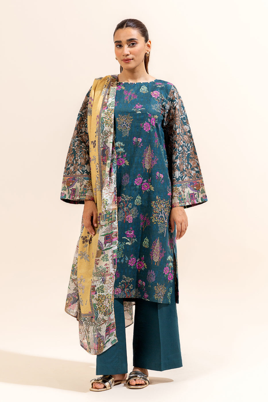 3 Piece Printed Lawn Suit-Aegean Weft (Unstitched)