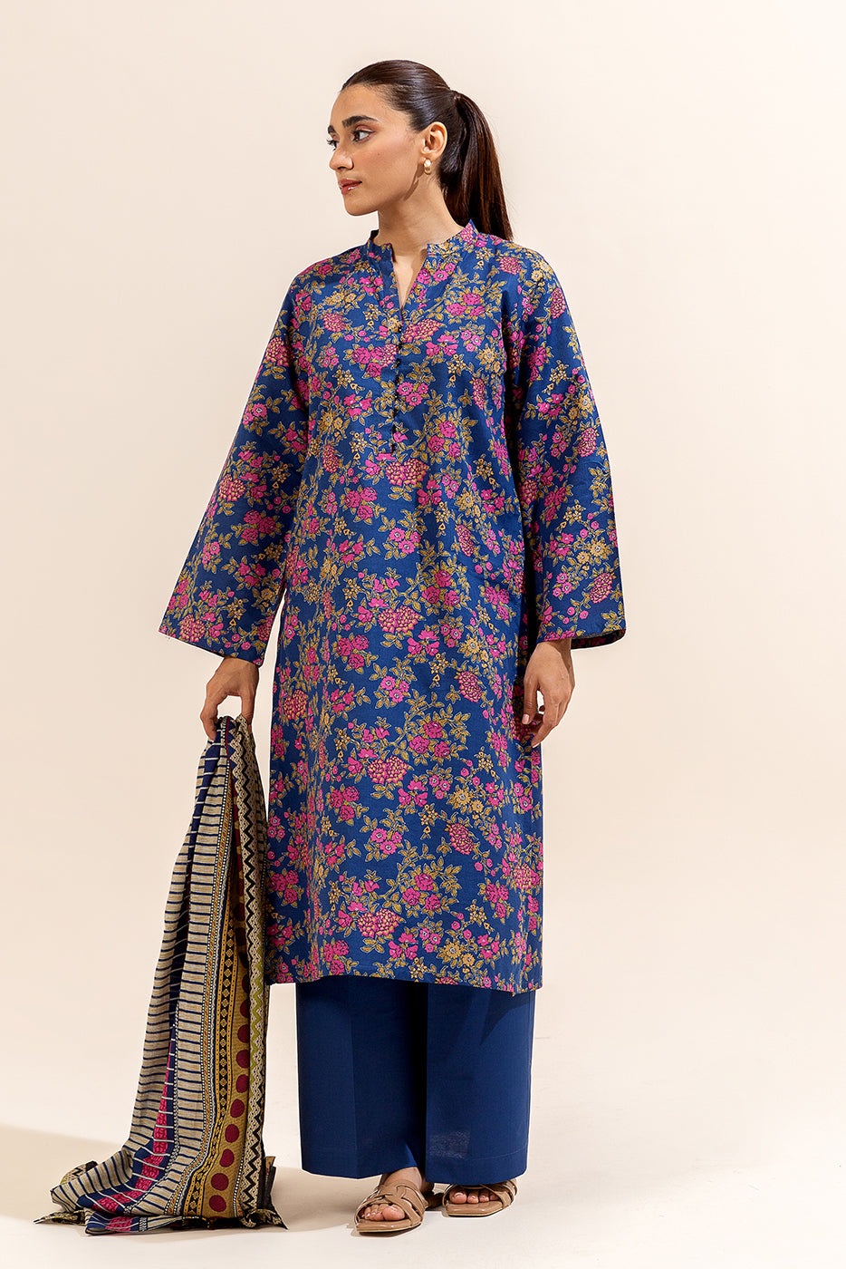 3 Piece Printed Lawn Suit-Lapis Gardenia (Unstitched)
