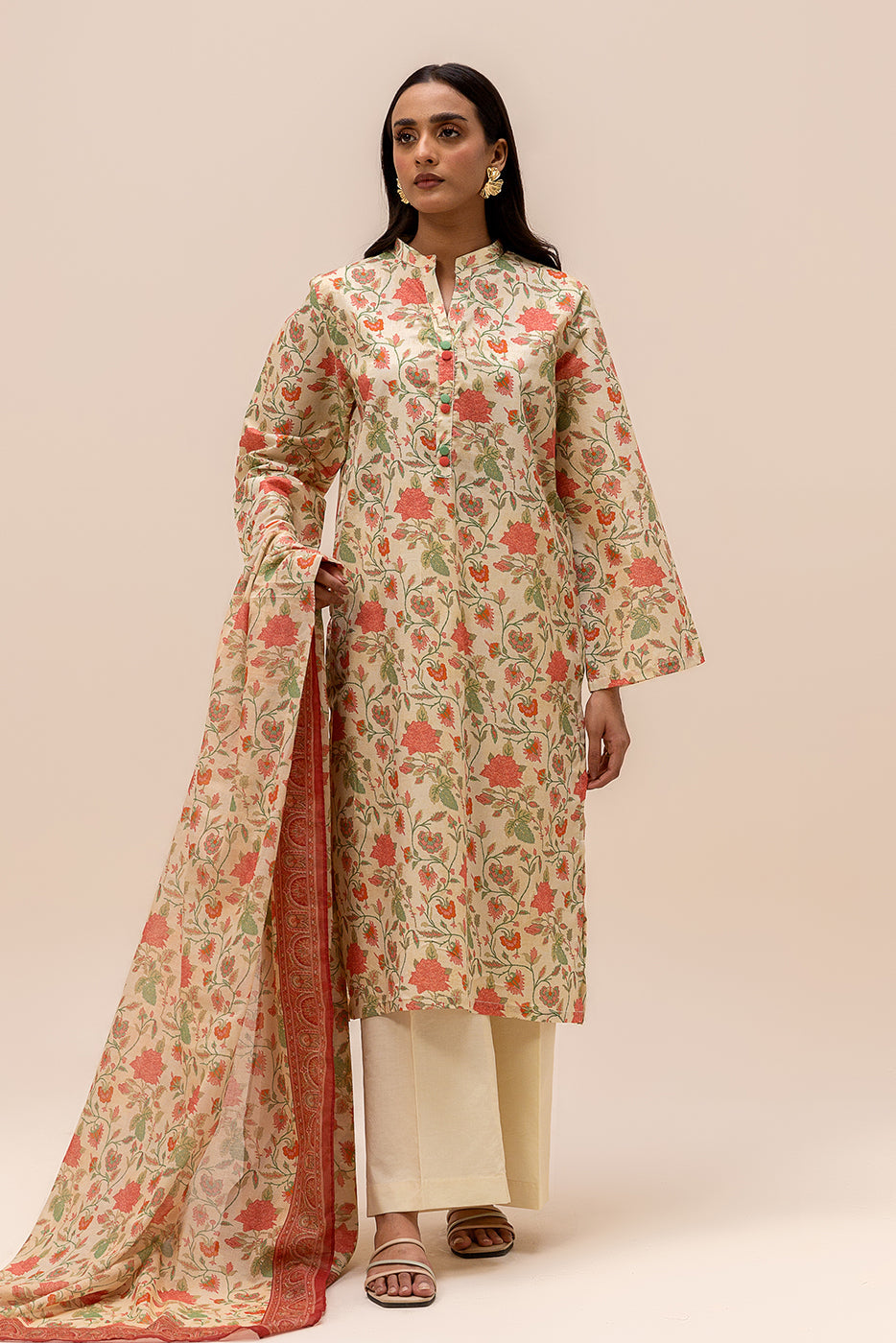 3 Piece Printed Lawn Suit-Ivory Dream (Unstitched)