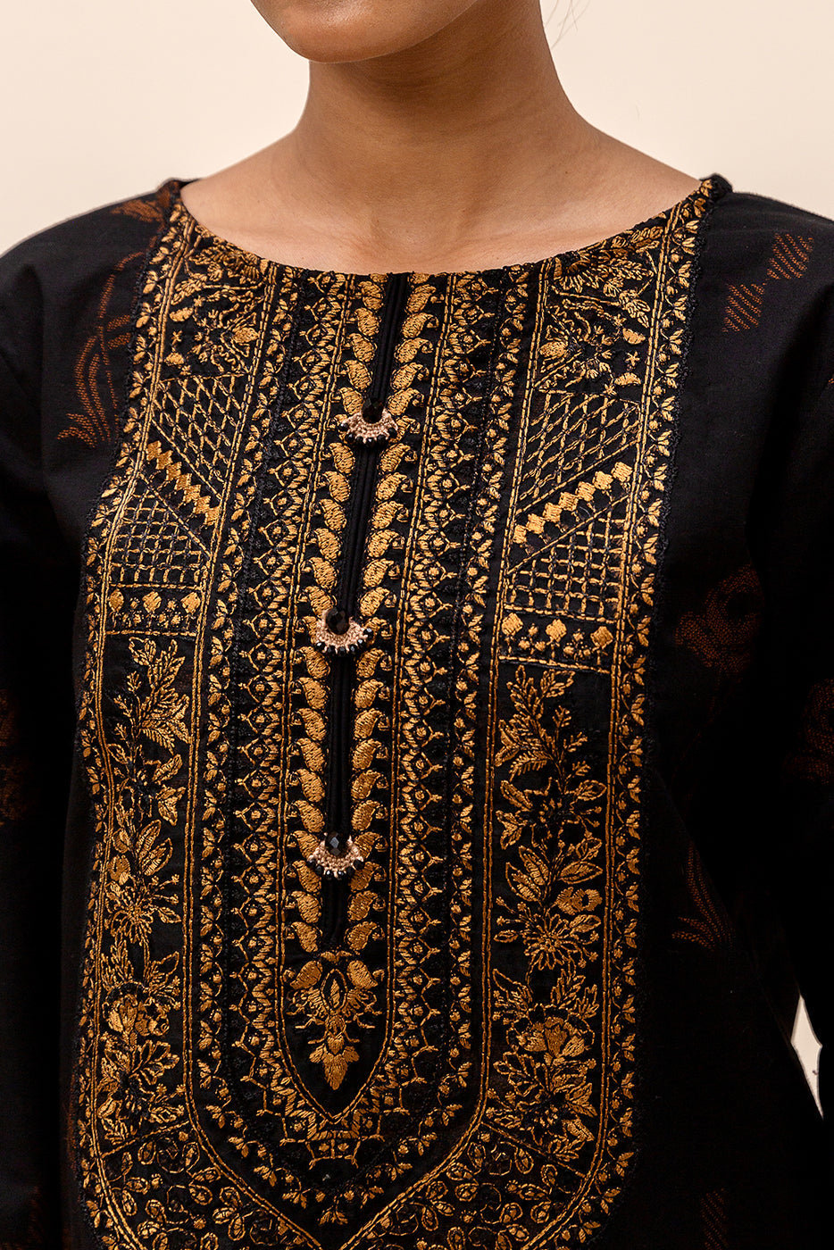 3 Piece Embroidered Jacquard Suit-Raven Glaze (Unstitched)