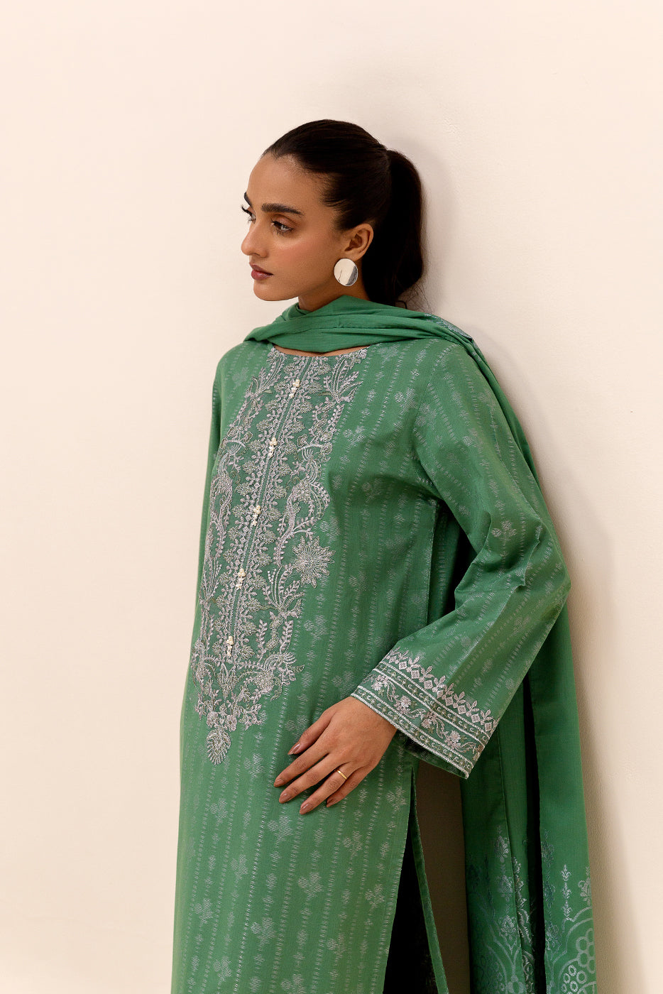 3 Piece Embroidered Jacquard Suit-Verdant Glam (Unstitched)