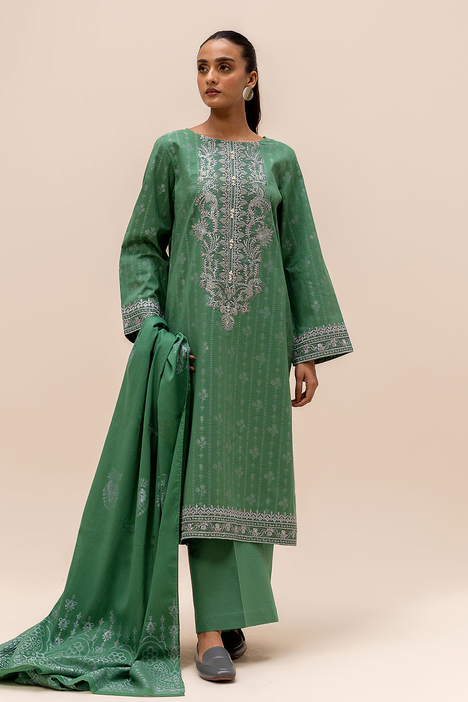 3 Piece Embroidered Jacquard Suit-Verdant Glam (Unstitched)