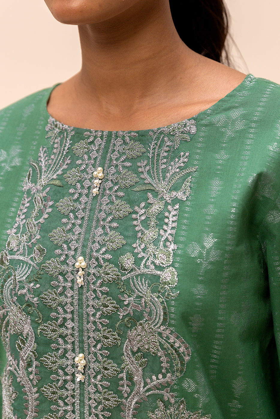 3 Piece Embroidered Jacquard Suit-Verdant Glam (Unstitched)