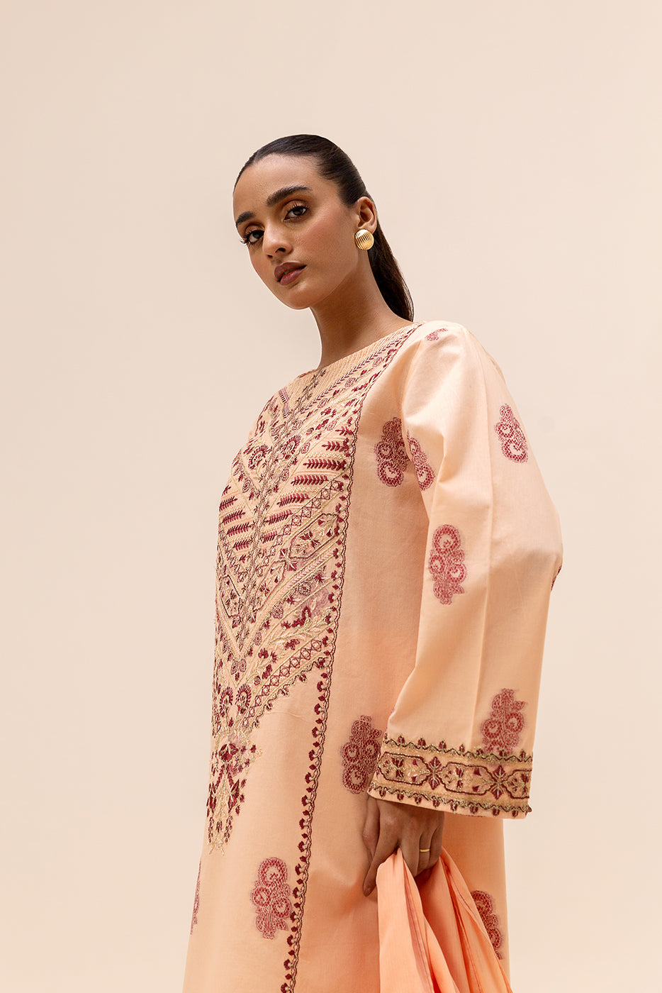 3 Piece Embroidered Jacquard Suit-Salmon Bliss (Unstitched)