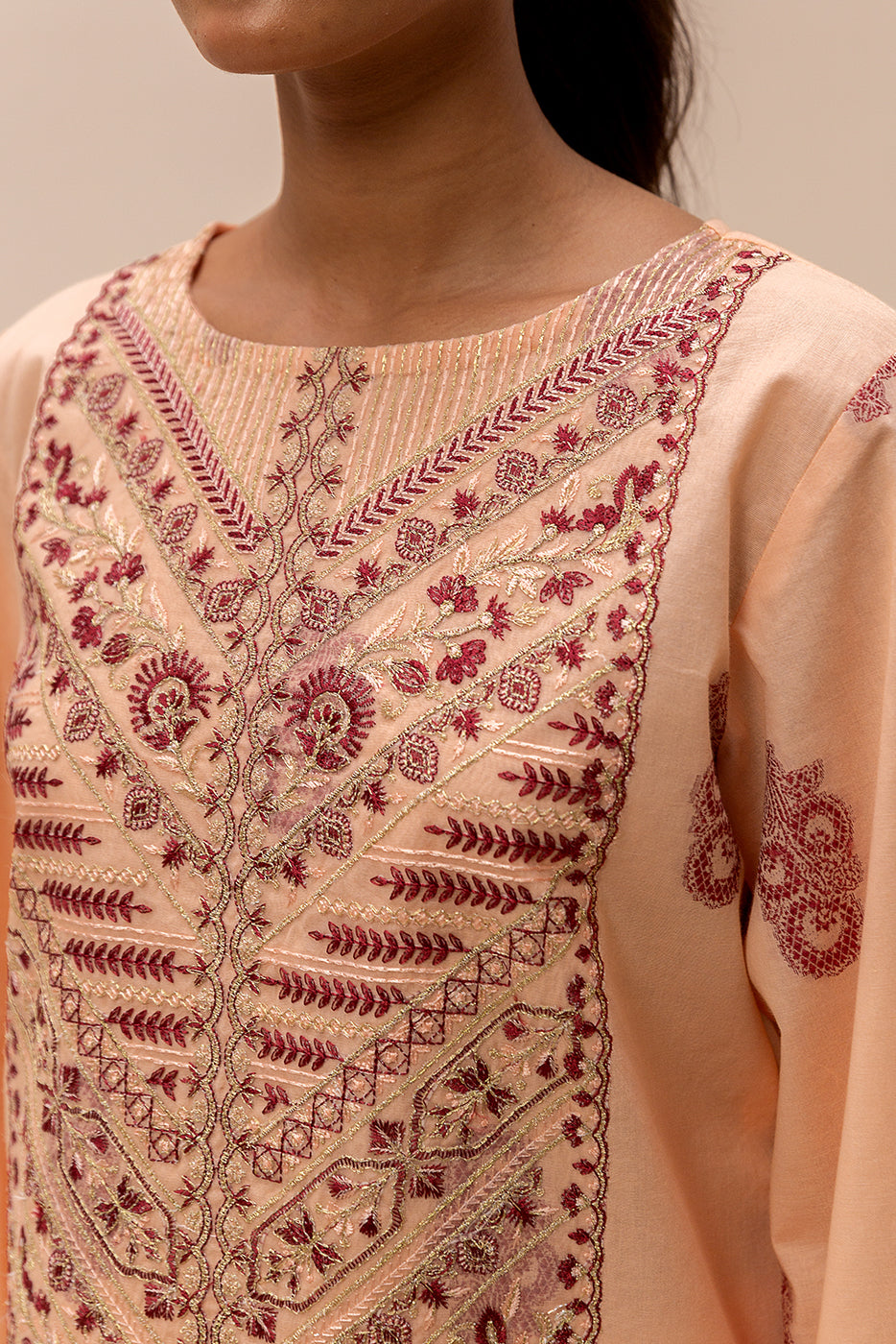 3 Piece Embroidered Jacquard Suit-Salmon Bliss (Unstitched)