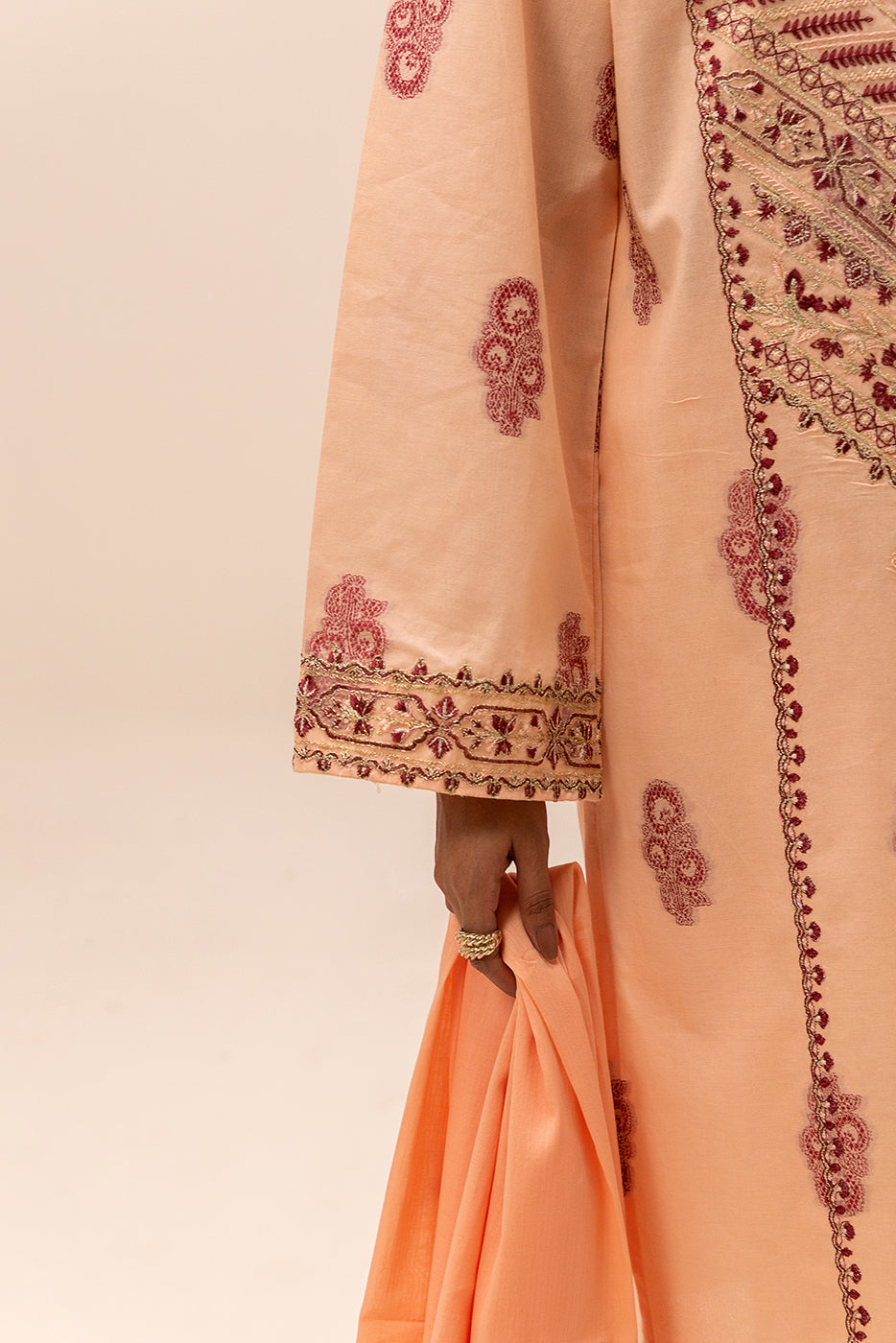3 Piece Embroidered Jacquard Suit-Salmon Bliss (Unstitched)