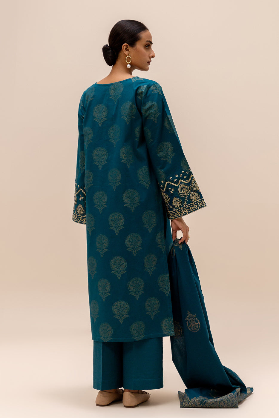3 Piece Embroidered Jacquard Suit-Midnight Leaf (Unstitched)