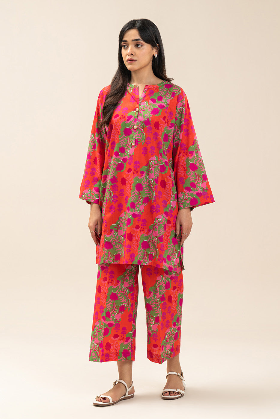 2 Piece Printed Two Way Slub Suit (Pret)