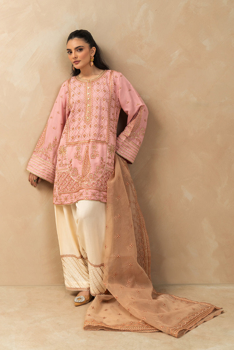 3 Piece Embroidered Raw Silk Suit (Luxury-Pret)