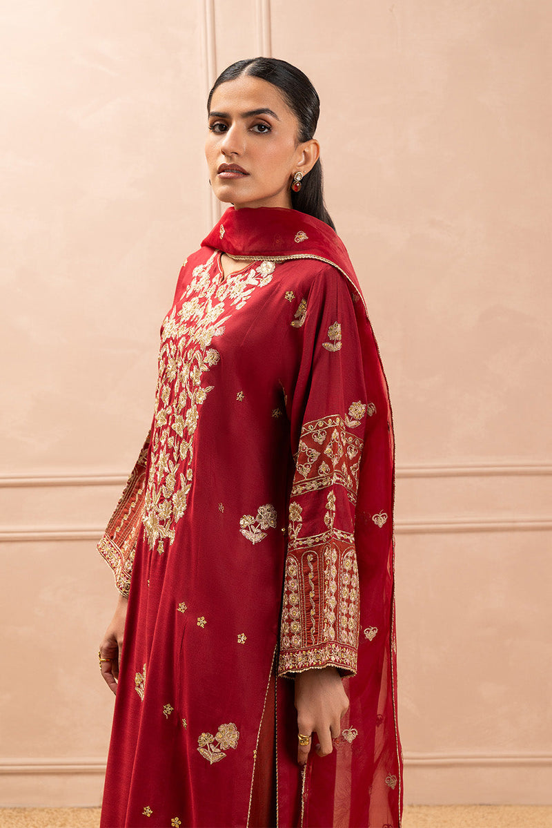 3 Piece Embroidered Raw Silk Suit (Luxury Pret)
