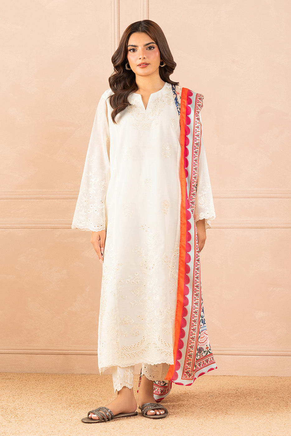 2 PIECE EMBROIDERED PAPER COTTON SUIT (LUXURY PRET)