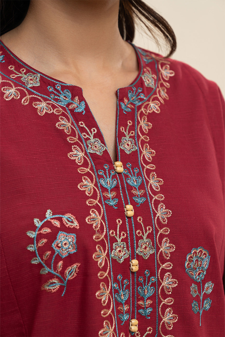 3 PIECE EMBROIDERED SLUB COTTON SUIT (PRET)