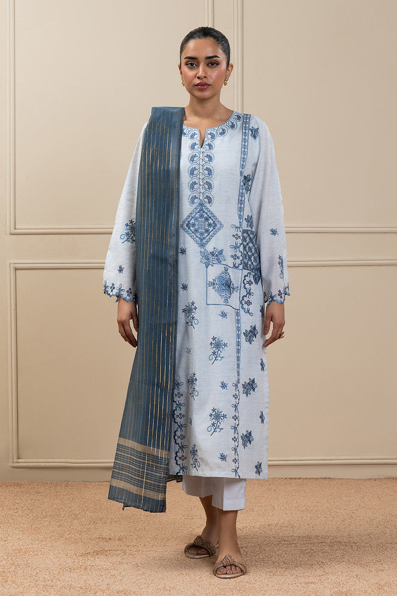 3 Piece Embroidered Net Multi Neps Suit (High Casual)