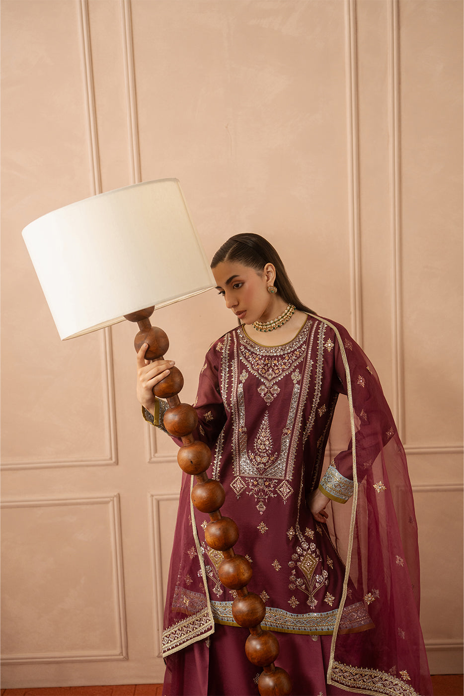 3 PIECE EMBROIDERED PAPER COTTON SUIT (LUXURY PRET)