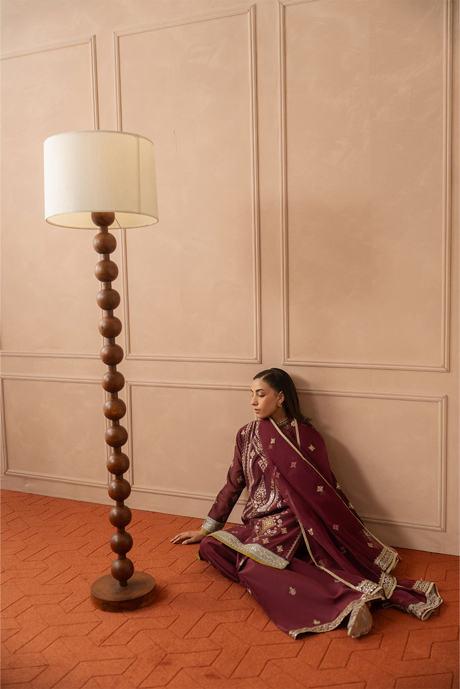 3 PIECE EMBROIDERED PAPER COTTON SUIT (LUXURY PRET)
