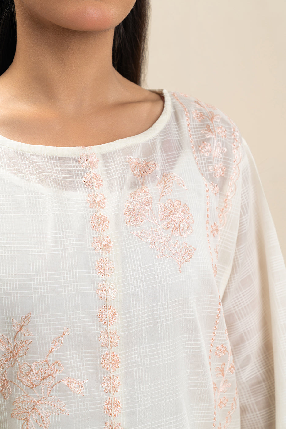 EMBROIDERED DORIA PEACH SHIRT (PRET)