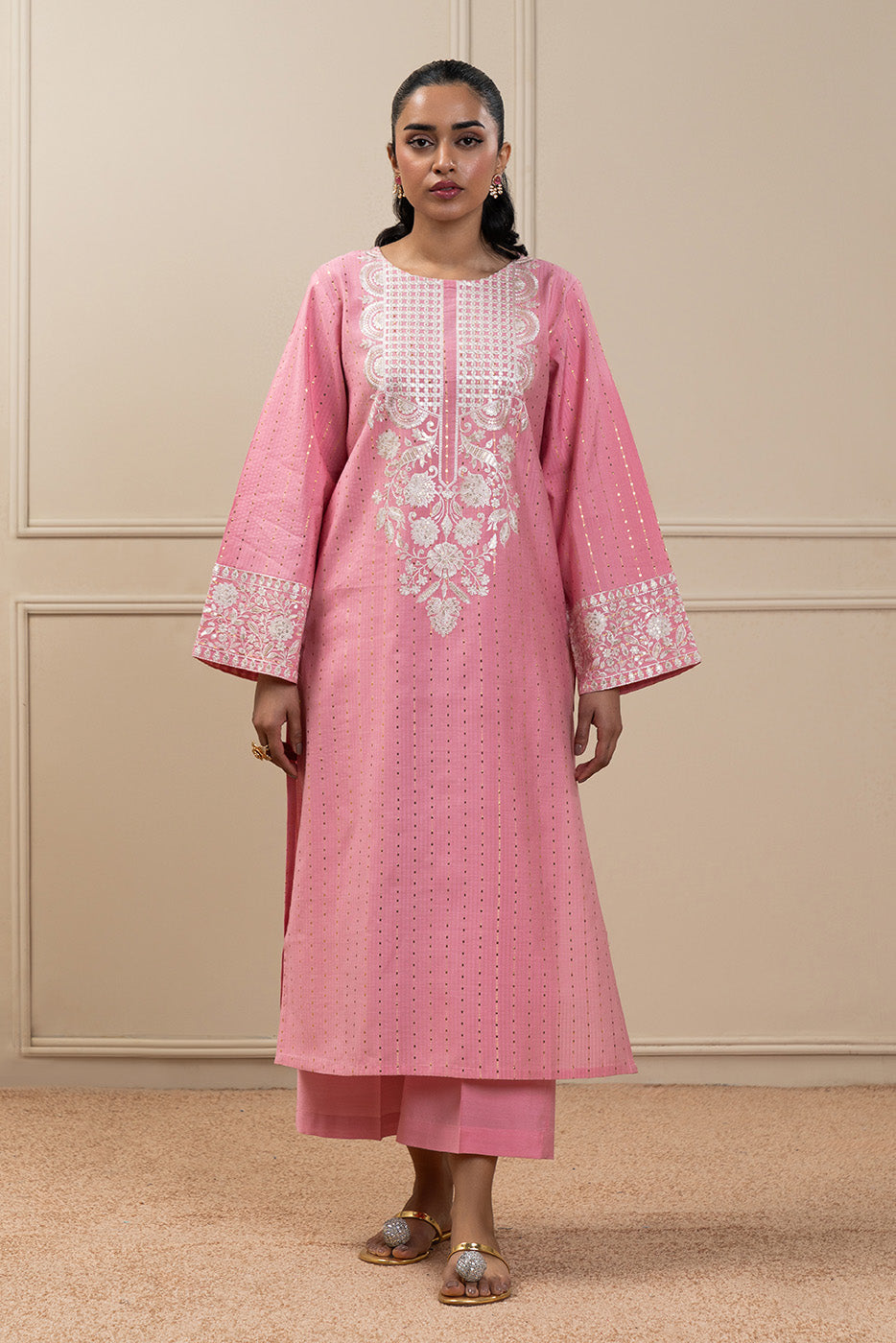 2 Piece Embroidered Two Tone Zari Suit (High Casual)