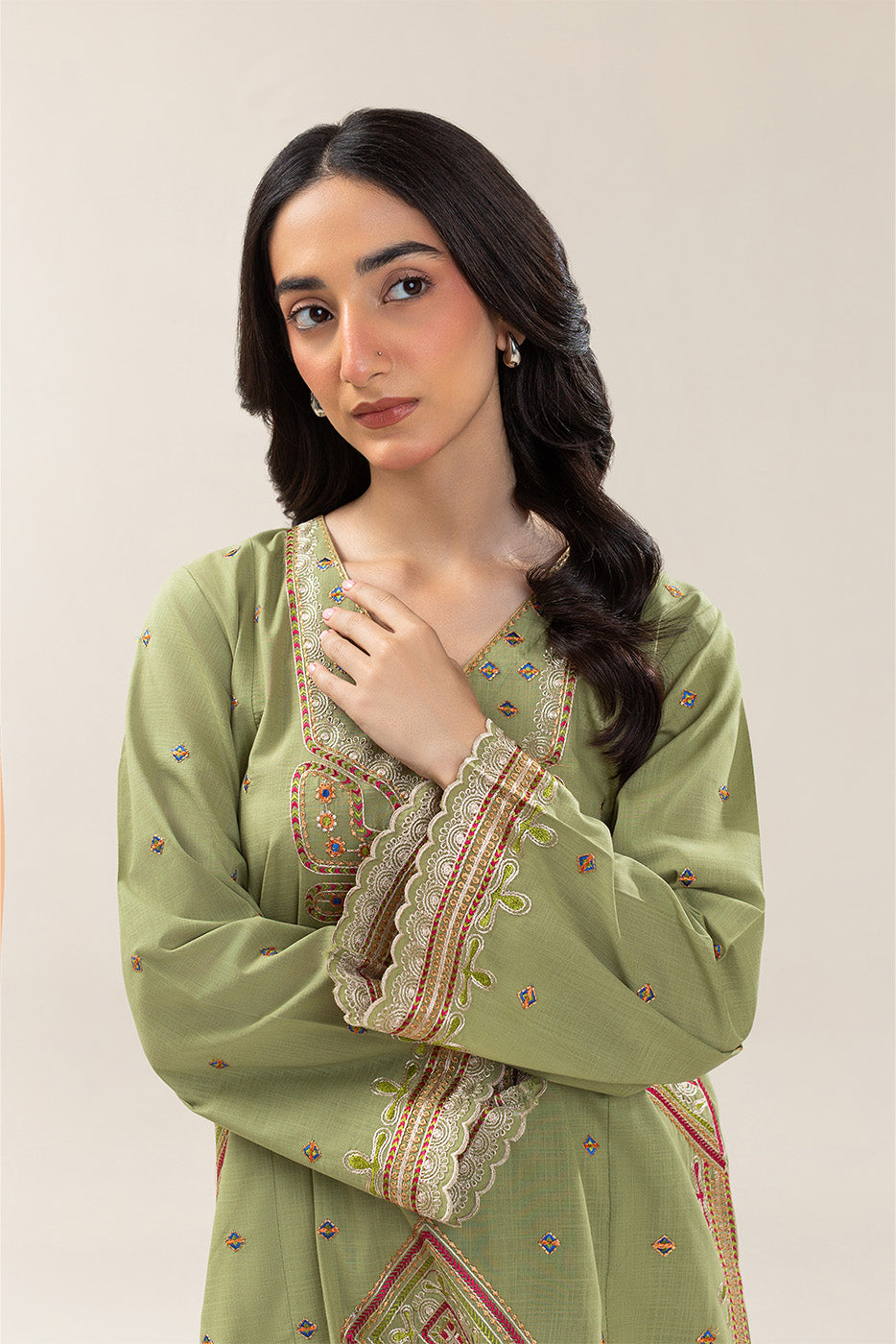2 Piece Embroidered Two Way Slub Suit (Pret)