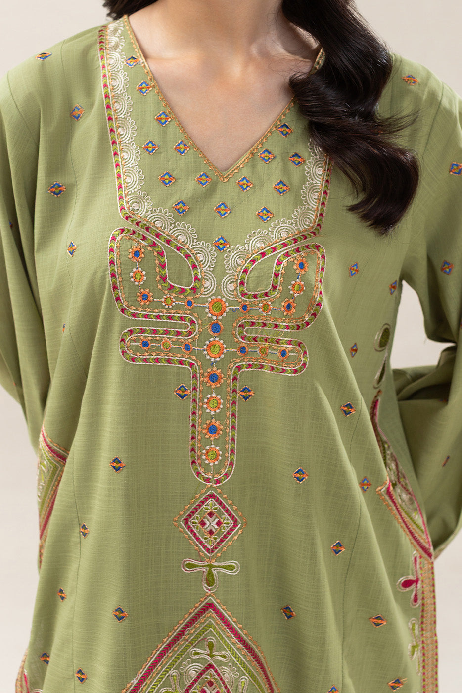 2 Piece Embroidered Two Way Slub Suit (Pret)