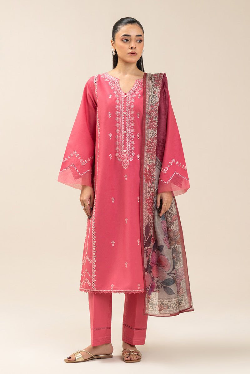 3 Piece Embroidered Lawn Suit-Pink Palisade (Unstitched)
