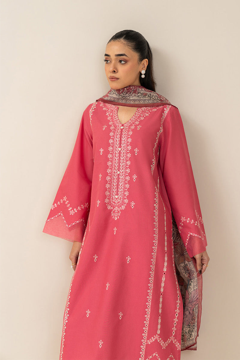 3 Piece Embroidered Lawn Suit-Pink Palisade (Unstitched)