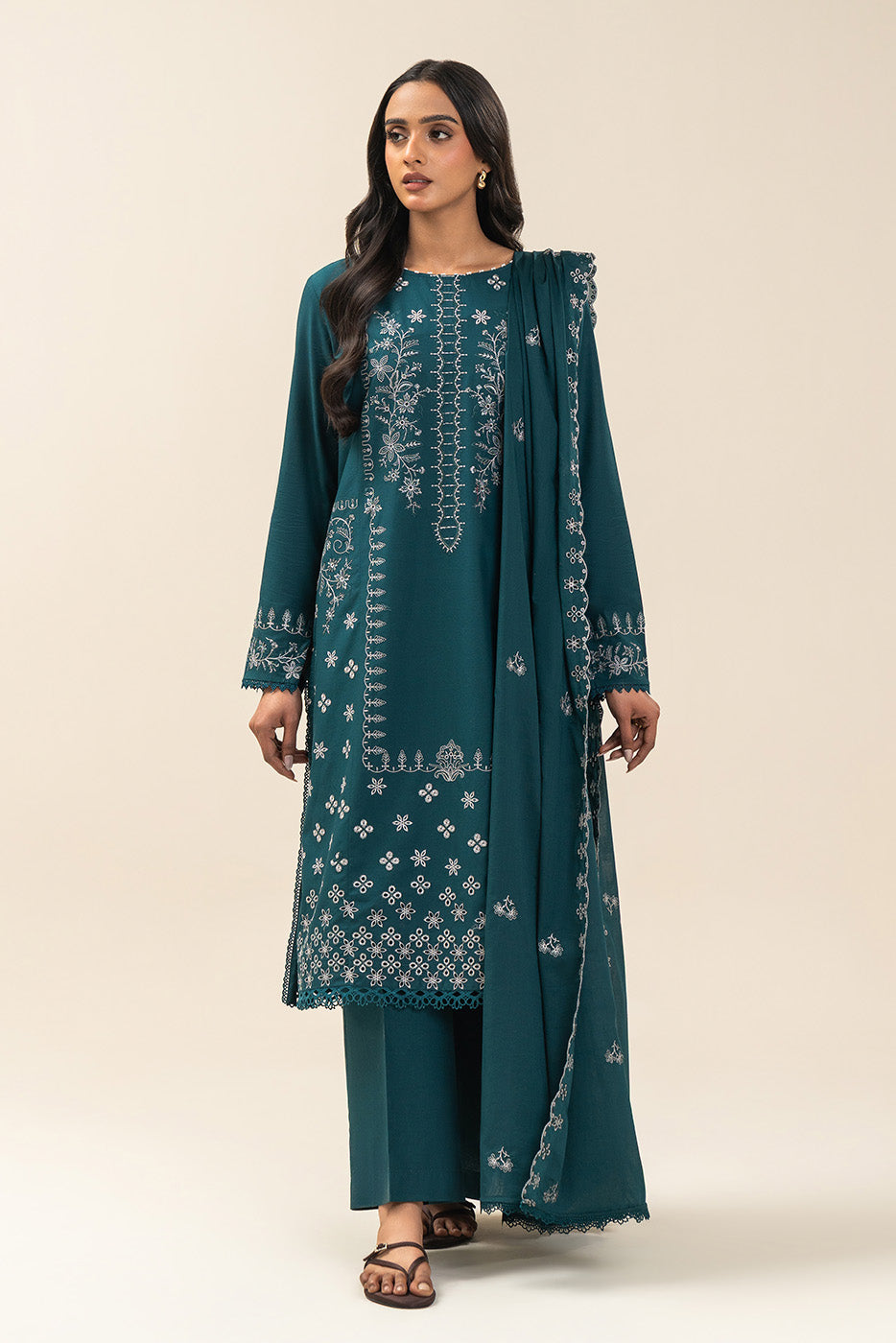 3 Piece Embroidered Lawn Suit-Stardust Teal (Unstitched)