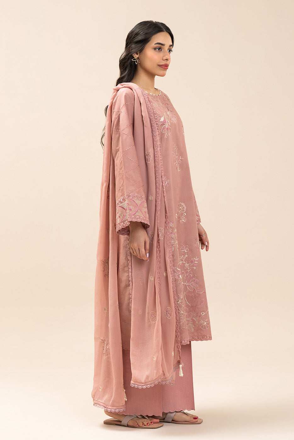 3 PIECE EMBROIDERED SELF JACQUARD SUIT-BLUSH GARDEN (UNSTITCHED)