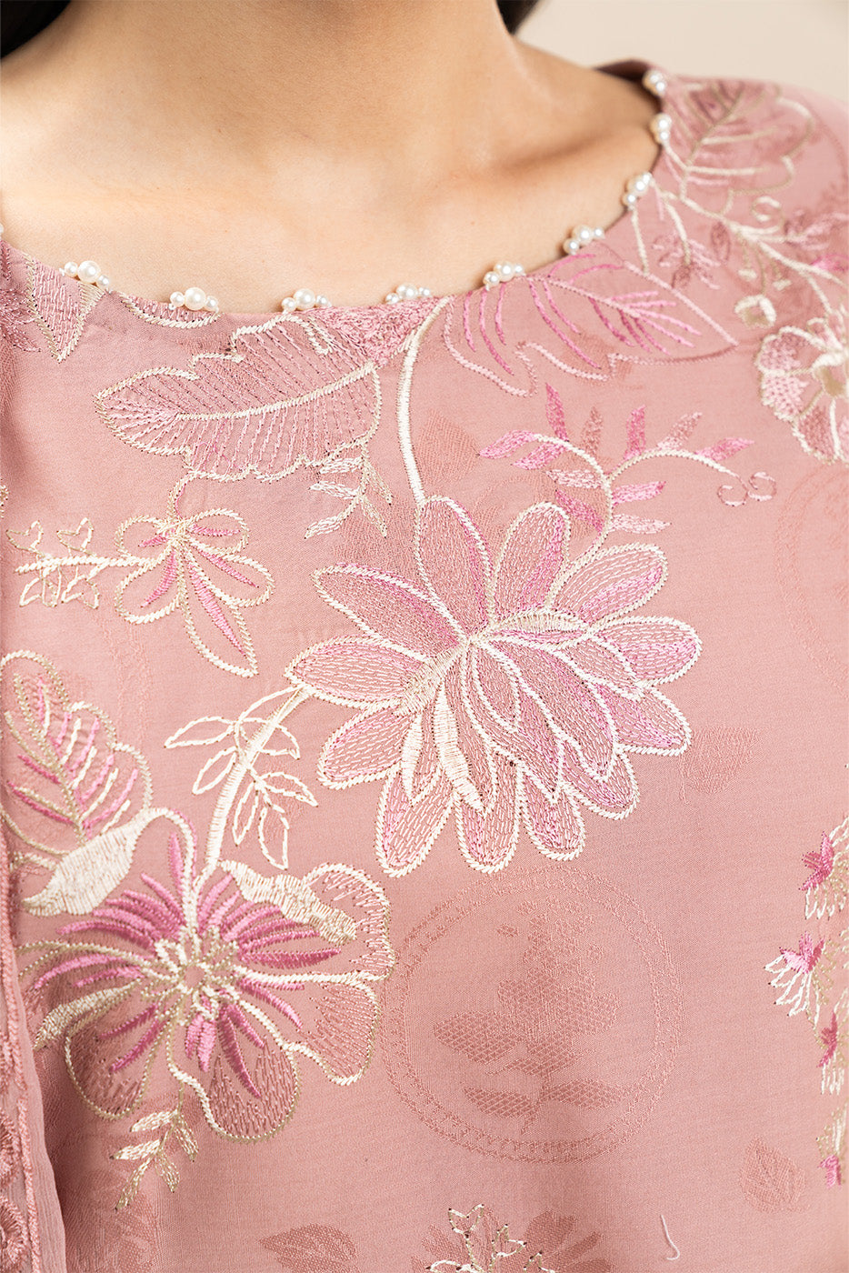 3 PIECE EMBROIDERED SELF JACQUARD SUIT-BLUSH GARDEN (UNSTITCHED)