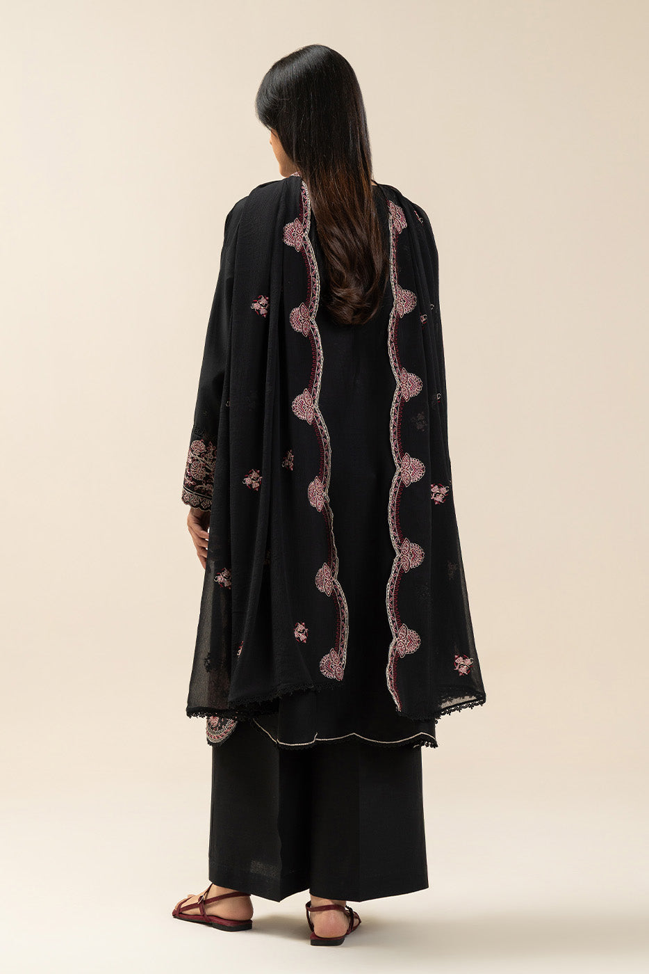 3 Piece Embroidered Lawn Suit-Deep Espresso (Unstitched)