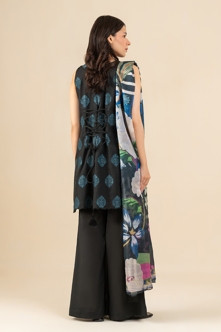3 PIECE EMBROIDERED  REVERSE JACQUARD SUIT-EBONY FLORENCE (UNSTITCHED)