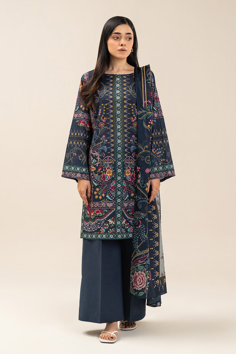 3 Piece Printed Lawn Suit-Eclectic Rose (Unstitched)