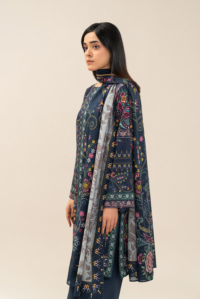 3 Piece Printed Lawn Suit-Eclectic Rose (Unstitched)