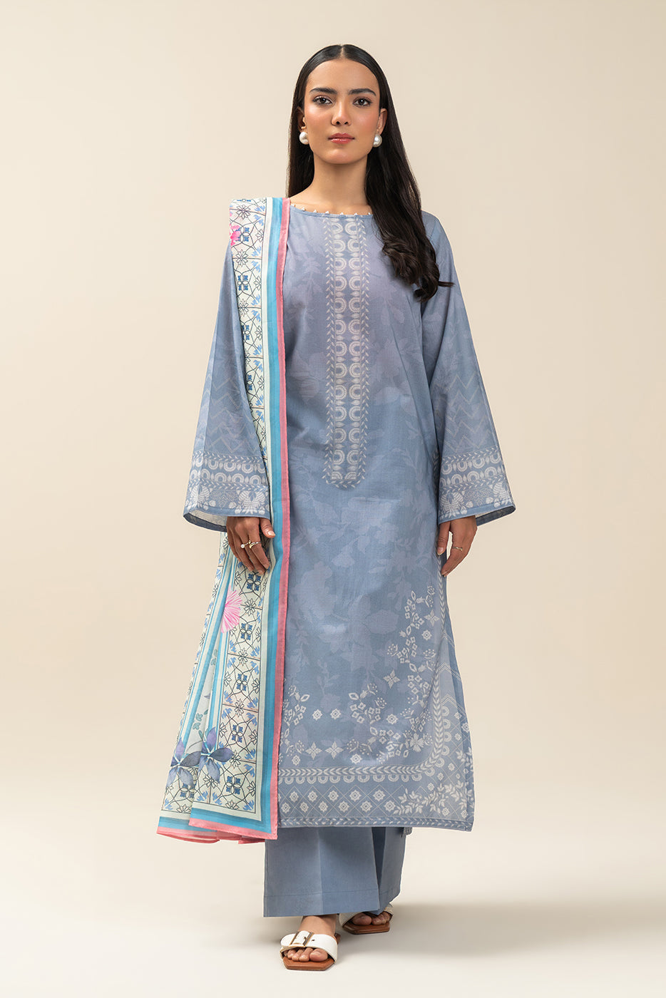 3 Piece Printed Lawn Suit-Dazzle Sage (Unstitched)