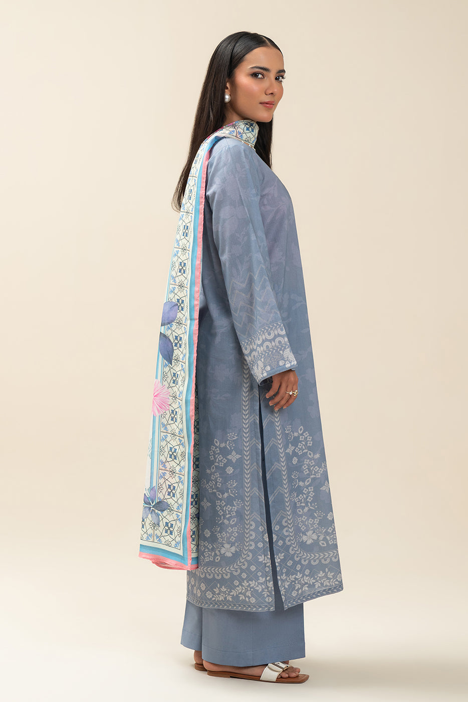 3 Piece Printed Lawn Suit-Dazzle Sage (Unstitched)