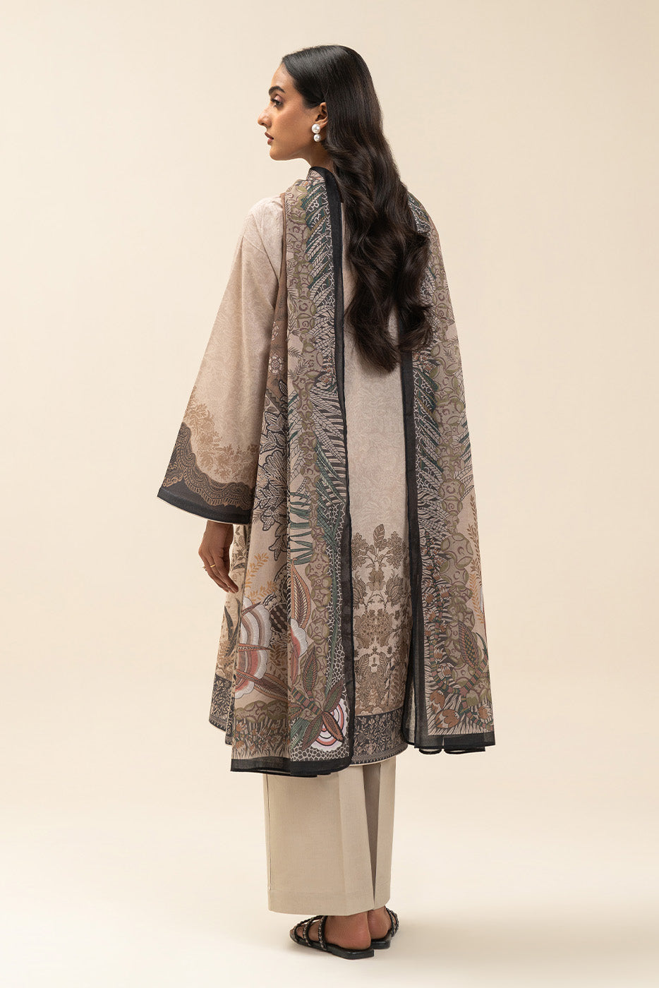 3 PIECE PRINTED LAWN SUIT-COFFEE FOREST (UNSTITCHED)