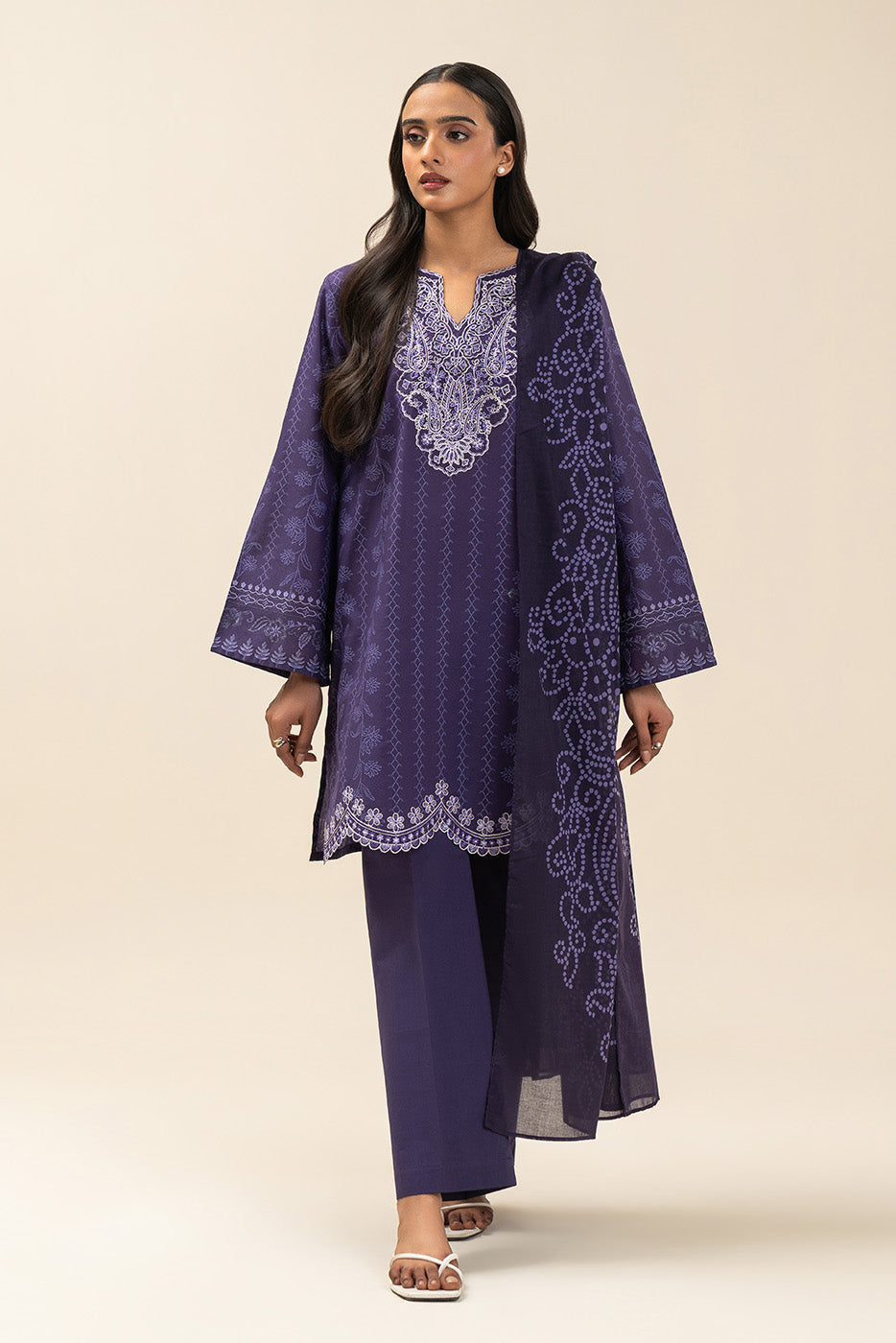 3 Piece Embroidered Lawn Suit-Moonlit Sea (Unstitched)