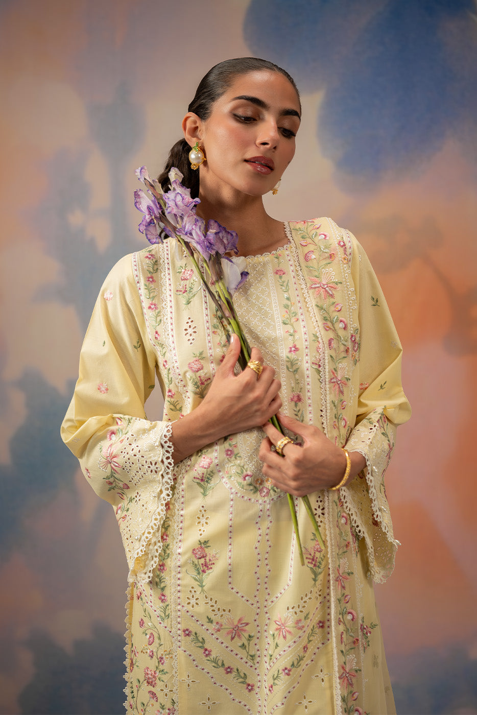 3 PIECE EMBROIDERED CHIKANKARI SUIT WITH BAMBER DUPATTA-FLORAL WHISPER (UNSTITCHED)