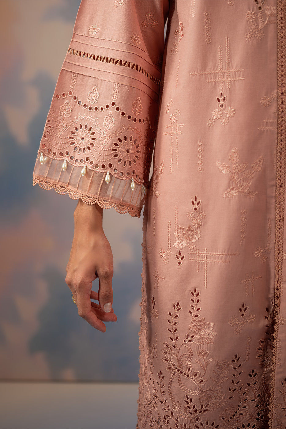 3 PIECE EMBROIDERED CHIKANKARI SUIT WITH BAMBER DUPATTA-BLUSH BLOOM (UNSTITCHED)